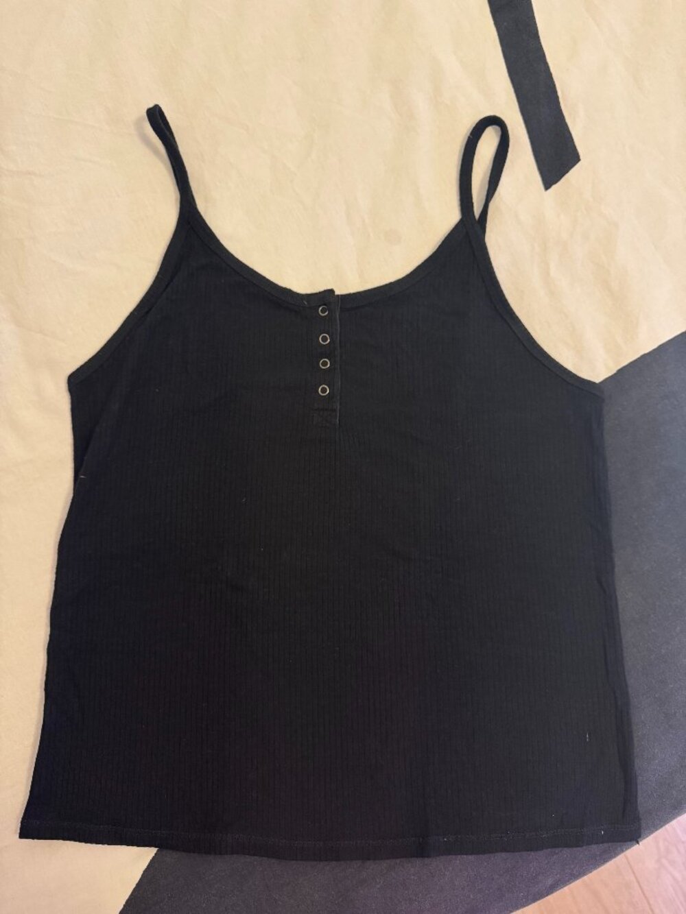 Mossimo Supply Co. Black Ribbed Button Front Cami Tank Top Sz M